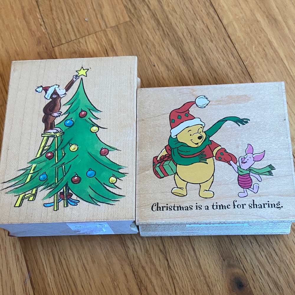 Christmas Rubber Craft Stamps Curious George and Winnie the Pooh